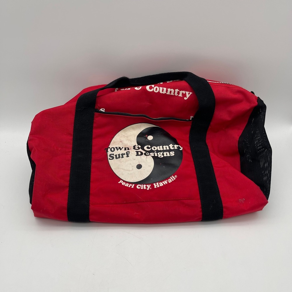 Vintage 80s Town & Country Surf Designs Red Duffel Bag Pearl City Hawaii